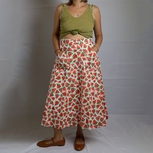 46 of 52 Conversations by Anthropologie Watermelon A-Line Skirt Size 4